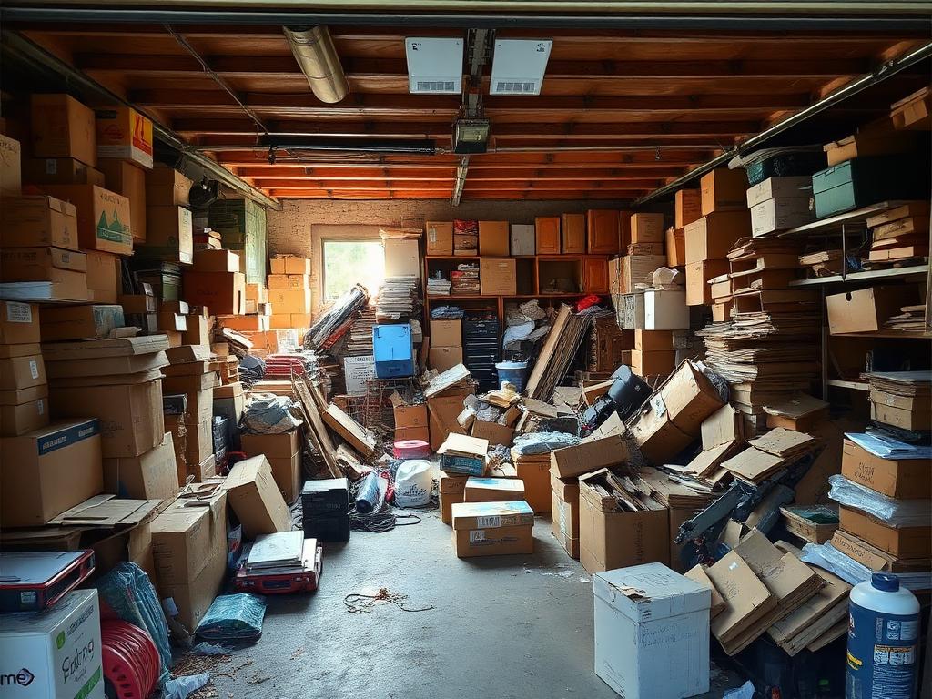 Cluttered garage before junk removal