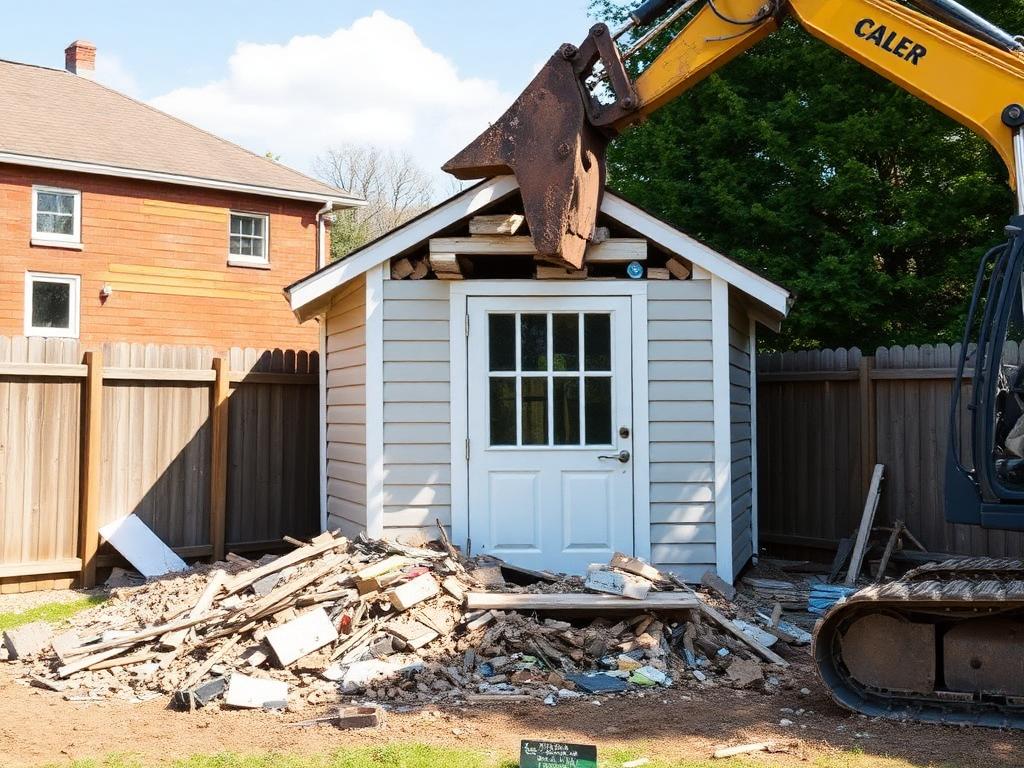 Backyard shed demolition in progress