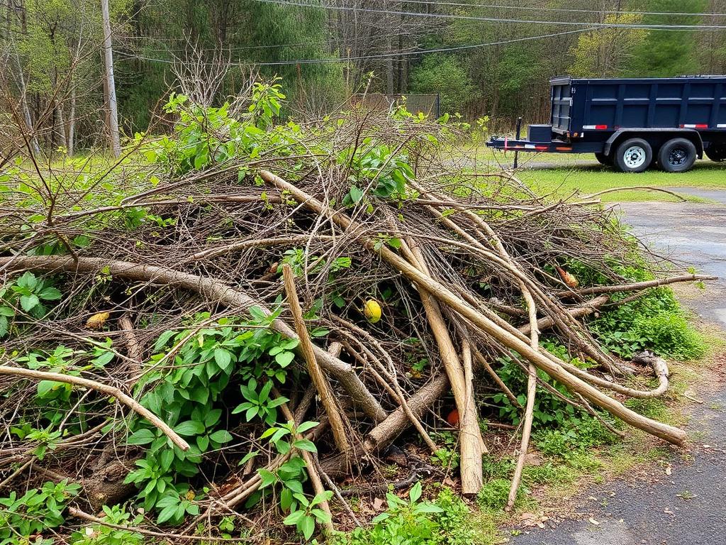 Brush and branches piled for yard waste removal